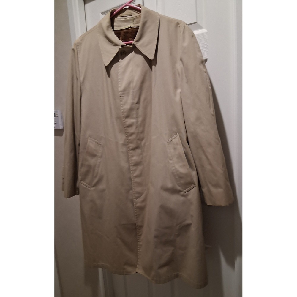London Fog Maincoats Vintage Tan Trench Coat Faux Fur Zip Out Liner Mens 42 Reg